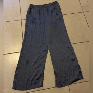 Splendid Blue Satin Crinkle Wide-Leg Pants